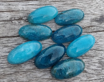 Apatite néon naturelle, grande forme ovale, cabochon à dos plat, forme Beda calibrée, pierres précieuses de qualité AAA +, toutes les tailles disponibles