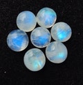 AAA+ Quality Natural Rainbow Moonstone Cabochon: Round Shape Flat Back Calibrated Gemstones. product logo