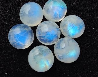 AAA+ Quality Natural Rainbow Moonstone Cabochon: Round Shape Flat Back Calibrated Gemstones.