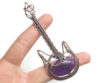 Pendentif en pierre précieuse améthyste naturelle, fil de cuivre enveloppé, pendentif bijoux en cuivre, pierre précieuse, cadeau pour sa mère, pendentif bijoux en améthyste