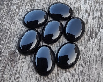 AAA+ Quality Natural Black Onyx Cabochon: Oval Shape Flat Back Calibrated Gemstones