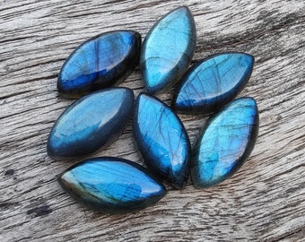 AAA+ Labradorite Marquise Cabochon: Natural Blue Gemstone