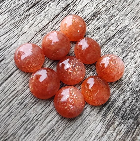 AAA+ Natural Sunstone Cabochon: Round Orange Calibrated Gemstones, Custom Sizes