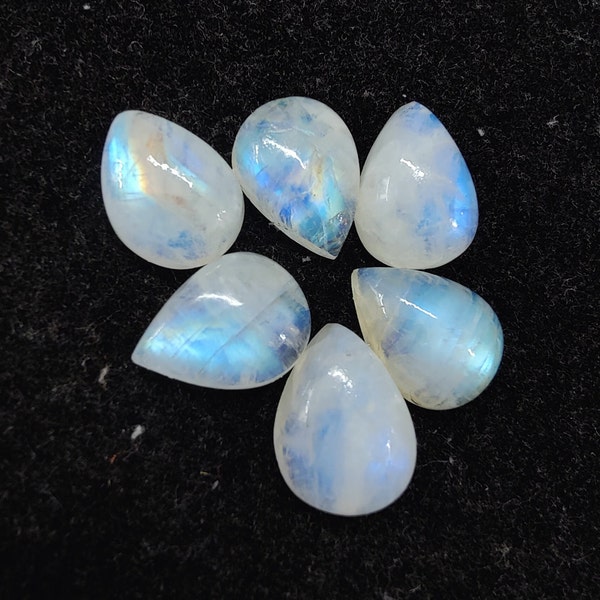 Natural Rainbow Moonstone Tear Drop Shape Cabochon Flat Back Calibrated Pear Shape AAA+ Quality Wholesale Gemstones, All Sizes Available