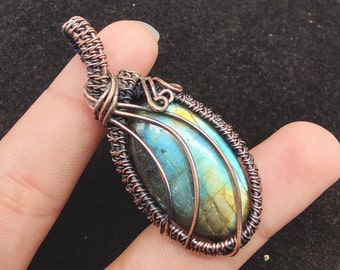 Blue Flash Labradorite Pendant Copper Wire Wrapped Pendant, Copper Jewelry, Labradorite Jewelry, Handmade Pendant Jewelry Gift For Her