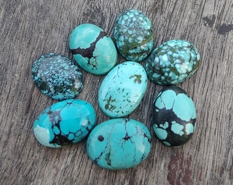 Natural Tibetan Turquoise Oval Shape Cabochon Flat Back Calibrated Wholesale AAA+ Quality Gemstones, All Sizes Available