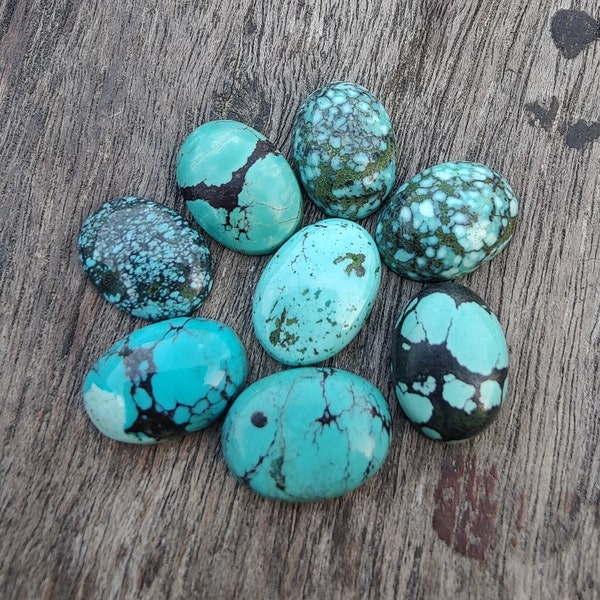 Natural Tibetan Turquoise Oval Shape Cabochon Flat Back Calibrated Wholesale AAA+ Quality Gemstones, All Sizes Available