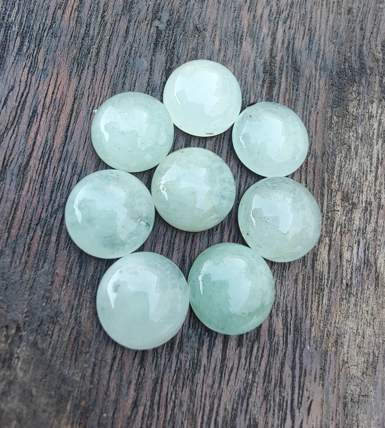 AAA Quality Natural Aquamarine Round Shape Cabochon Flat Back Calibrated Wholesale Gemstones, All Sizes Available image 7