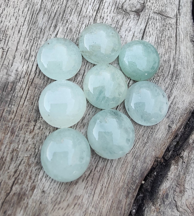 AAA Quality Natural Aquamarine Round Shape Cabochon Flat Back Calibrated Wholesale Gemstones, All Sizes Available image 10