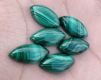 AAA+ Quality Natural Malachite Marquise Shape Cabochon Flat Back Calibrated Wholesale Loose Gemstones, All Sizes Available