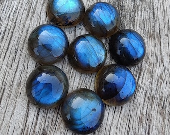 AAA+ Quality Natural Labradorite Cabochon: Round Shape Flat Back Calibrated Gemstones.