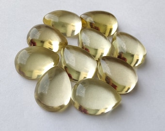 AAA+ Lemon Quartz Cabochon: Natural Pear Teardrop Gemstone