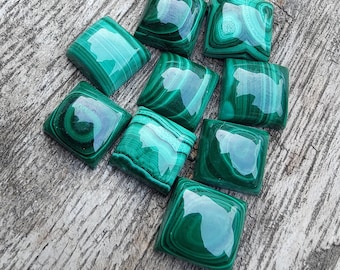 AAA+ Natural Malachite Square Cabochon: Flat Back Gemstone