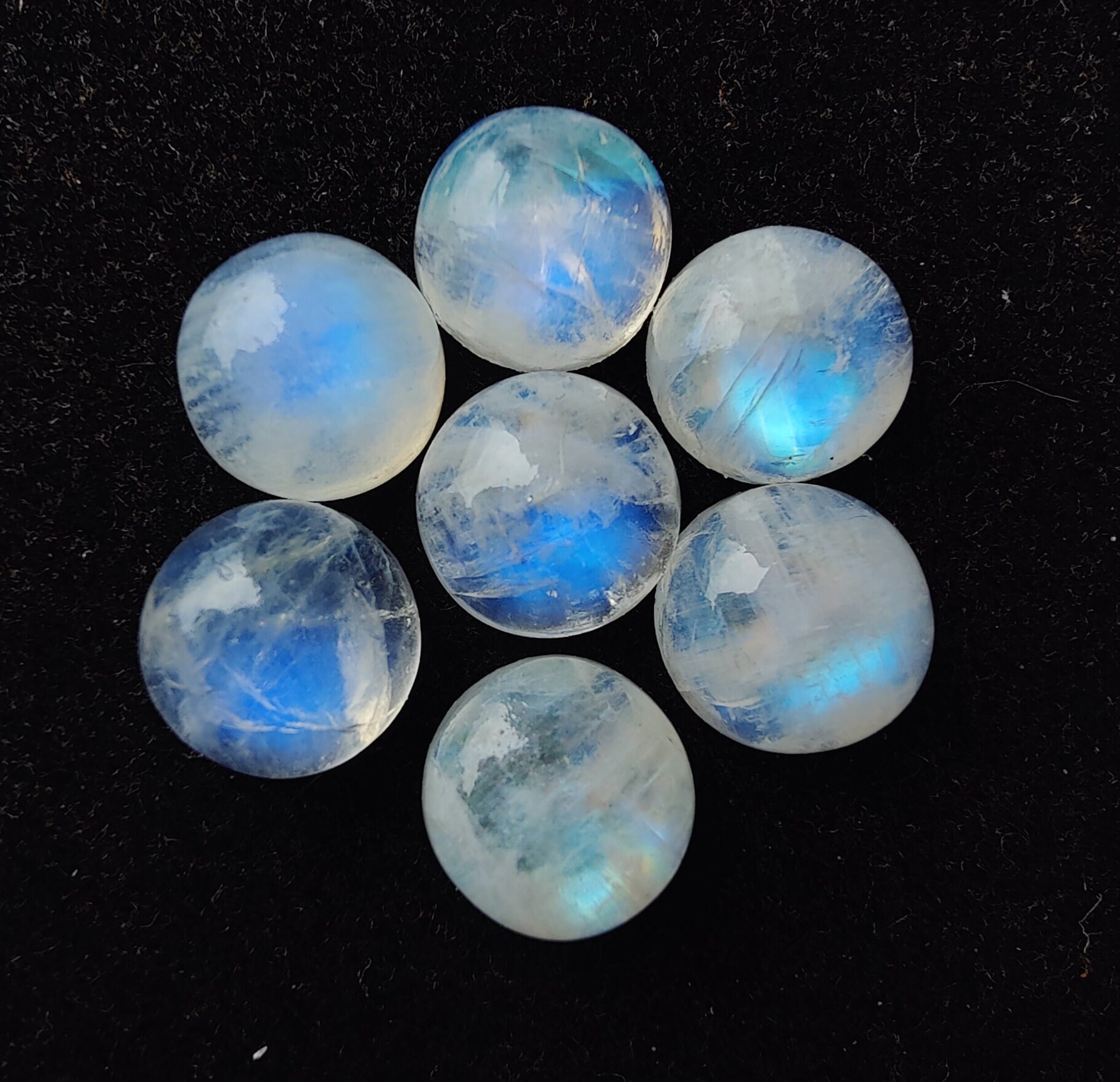 Natural Rainbow Moonstone Cabochon - 8mm Round Flat Back Loose Gemstone (White W/ Blue Flash) 9 thumbnail image