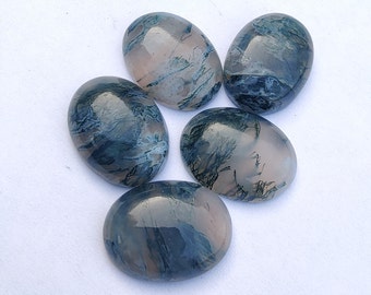 Natural Moss Agate Oval Shape Cabochon Flat Back Calibrated AAA+ Quality Wholesale Gemstones, All Sizes Available