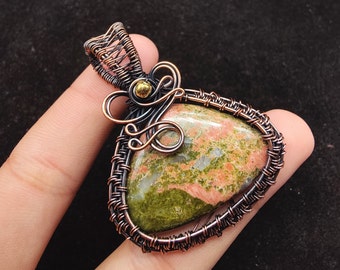 Unakite Pendant Copper Wire Wrapped Pendant Unakite Gemstone Pendant Copper Jewelry Handmade Pendant Unakite Jewelry Gift For Her Mother