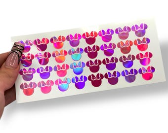 Mini 0.5&quot; Vinyl Stickers Mouse Head Themed/Decals | Planner/ Journal/ Iridescent/ Holographic/ Stanley/ 90s/ Retro/ Y2K/ Minnie/ Mickey /DLC