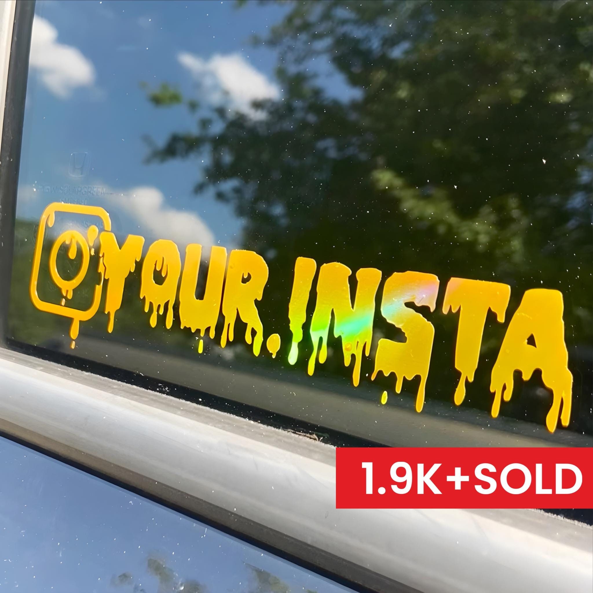 Custom Instagram Username Handle Drip Vinyl Decal | Car Window Personalized IG Username JDM Drift Sticker Chrome Oil Slick