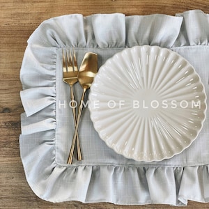 Gray Ruffled Linen Placemat: Rustic Table Decor (13x17 inch)