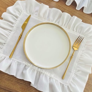 White Linen Ruffle Placemats: Softened Table Decor