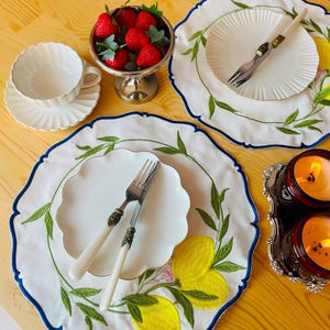 Embroidered Lemon Placemats: White & Yellow Cotton-Blend Table Decor