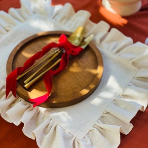 Ruffled Cream Linen Placemats: Softened Wash, Table Decor