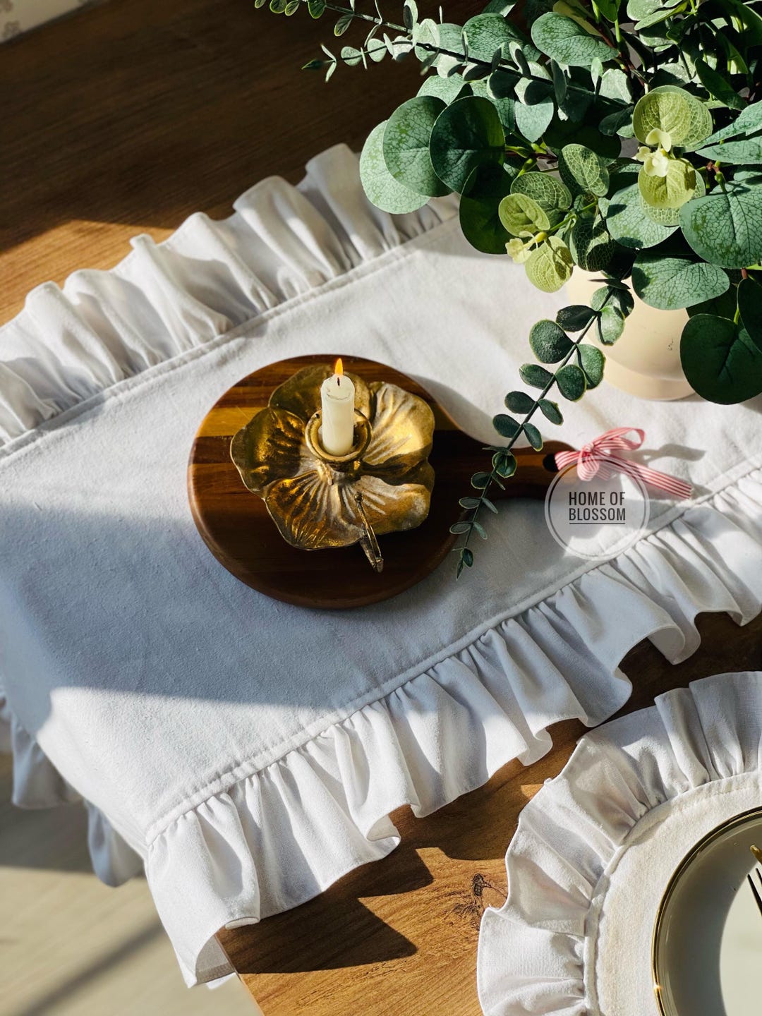 Linen Ruffle Table Runner White Linen Ruffle Table Runner: Farmhouse Boho Wedding Decor - Etsy UK
