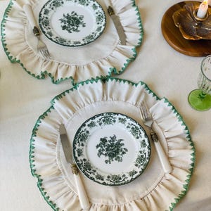 Ruffle Linen Placemat: Cream Boho Rustic Table Decor