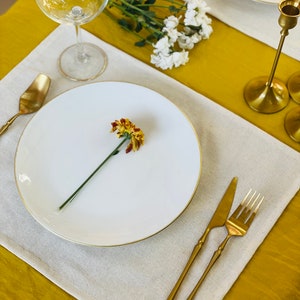 Handmade Cream Linen Placemat: Softened Rectangle Dining Table Decor