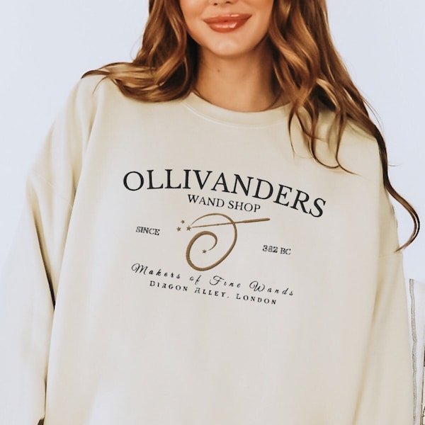 Ollivander's Wand Shop Embroidered Sweatshirt, Wizard Wand Shop, Magical Crewneck, Gift For Magic Lovers, Diagon Ally Crewneck Adult Youth