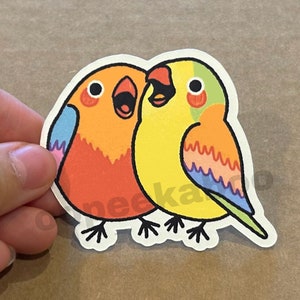 Pegatina de loros de pájaros del amor, linda pegatina de pájaro con temática de amor, regalo de San Valentín adorable pareja de pájaros, pegatina de birb de loro adorado arco iris colorido