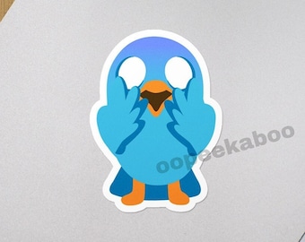Shocked terrified bird sticker, blue bird cannot believe what it sees, matte sticker, funny laptop notebook bottle meme sticker cute gift