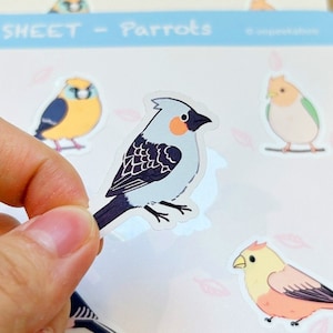 7 dekorative kleine kawaii Papageien für Journaling Notizbuch Planer Vögel Liebhaber Birb Accessoire Geschenk