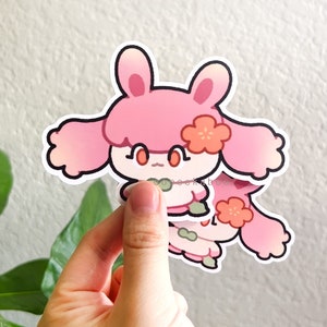 Flopie Palworld inspiriert Aufkleber, rosa Kaninchen Fanart Aufkleber, gestanzte Vinyl Wasserflasche Laptop Kindle Kunst, niedliches handgemachtes Geschenk