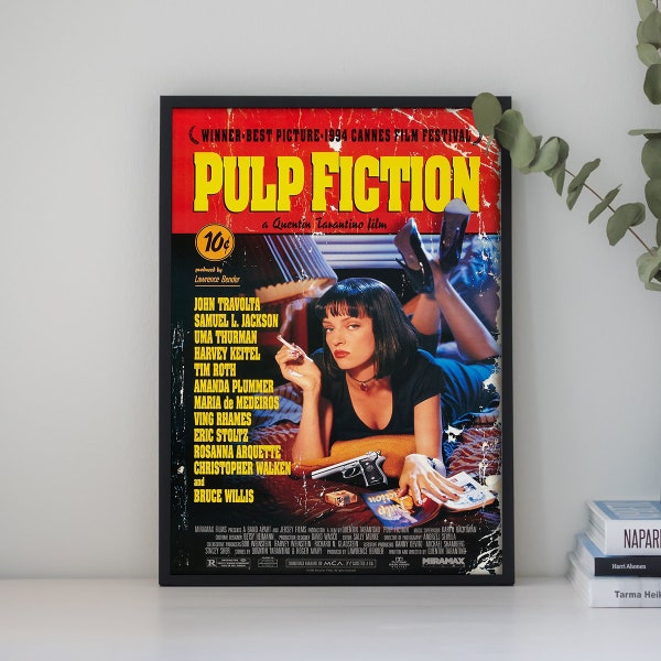 Póster de la película Pulp Fiction, impresión de carteles en lienzo, arte clásico de la pared de la película para decoración de la habitación, gran regalo para regalar