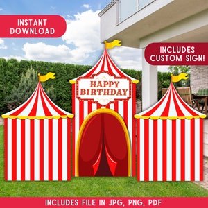 Circus Tent, Circus Custom text, Circus Birthday Party, Carnival Birthday, kids birthday party, 3 Pieces prop Circus Party Decoration, circus