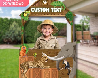Safari Selfie Frame, Jungle Photo Booth Prop, Safari Party Stand, Zoo Animals Birthday Sign, Digital Custom Text Frame, Safari Party Decor