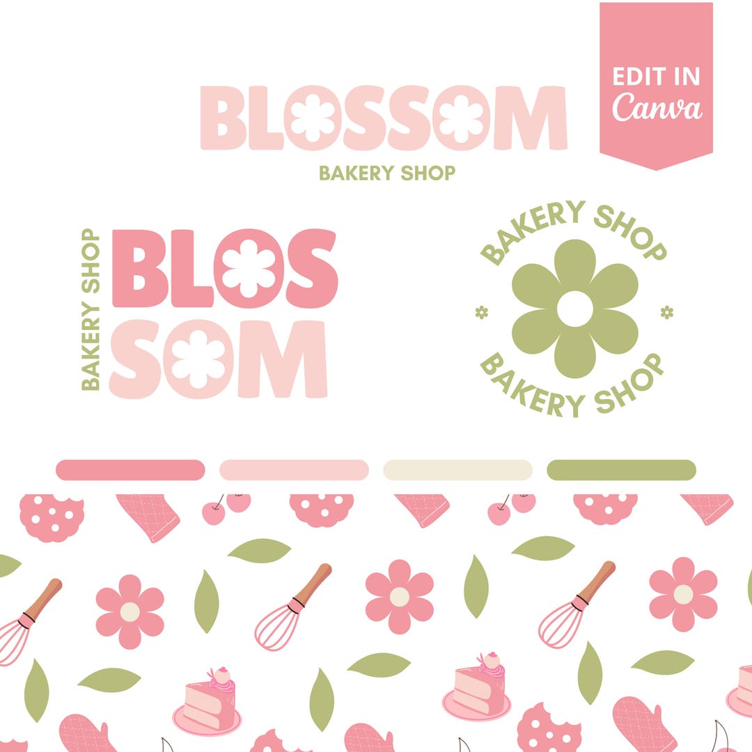 pink rose bakery logo design with floral element... Pink Bakery Logo Template Canva, Feminine Minimal Logo Design, Editable ...