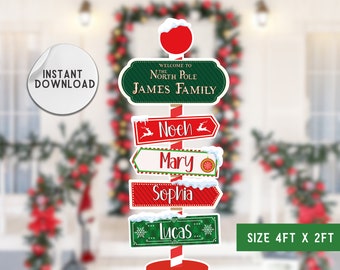 Custom Family Name North Pole, Outdoor Decorations Christmas, North Pole Directional Sign, North Pole Sign Christmas, Digital Christmas Prop