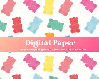 Gummi Bears Seamless Pattern, Colorfull Gummi Bears, Jelly Gummy Bears Seamless Pattern, Sweet Candy Pattern, Kids Pattern