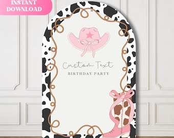 Cowgirl Birthday Backdrop, Western Party Arch Backdrop, Pink Rodeo Party Decor, Editable Custom Text, Digital Download