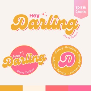 Retro Logo Design Canva, Fun & Bright Branding Kit, Beauty Boutique Design,, Fun Bright Logo Design, Small Business Logo, Retro Branding Kit