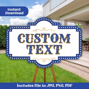 サーカスカスタムテキスト、サーカスカーニバルウェルカムサイン、カーニバルBluePartyサイン、サーカスサイン誕生日デコレーション、子供の誕生日パーティー、カーニバル