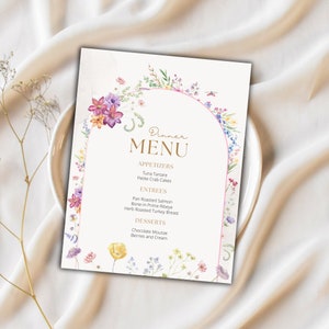 Minimal floral Menu Template, Mothers Day Floral Template, Watercolor flowers menu, Spring Menu, Colorful Floral Brunch Menu, Wedding Menu