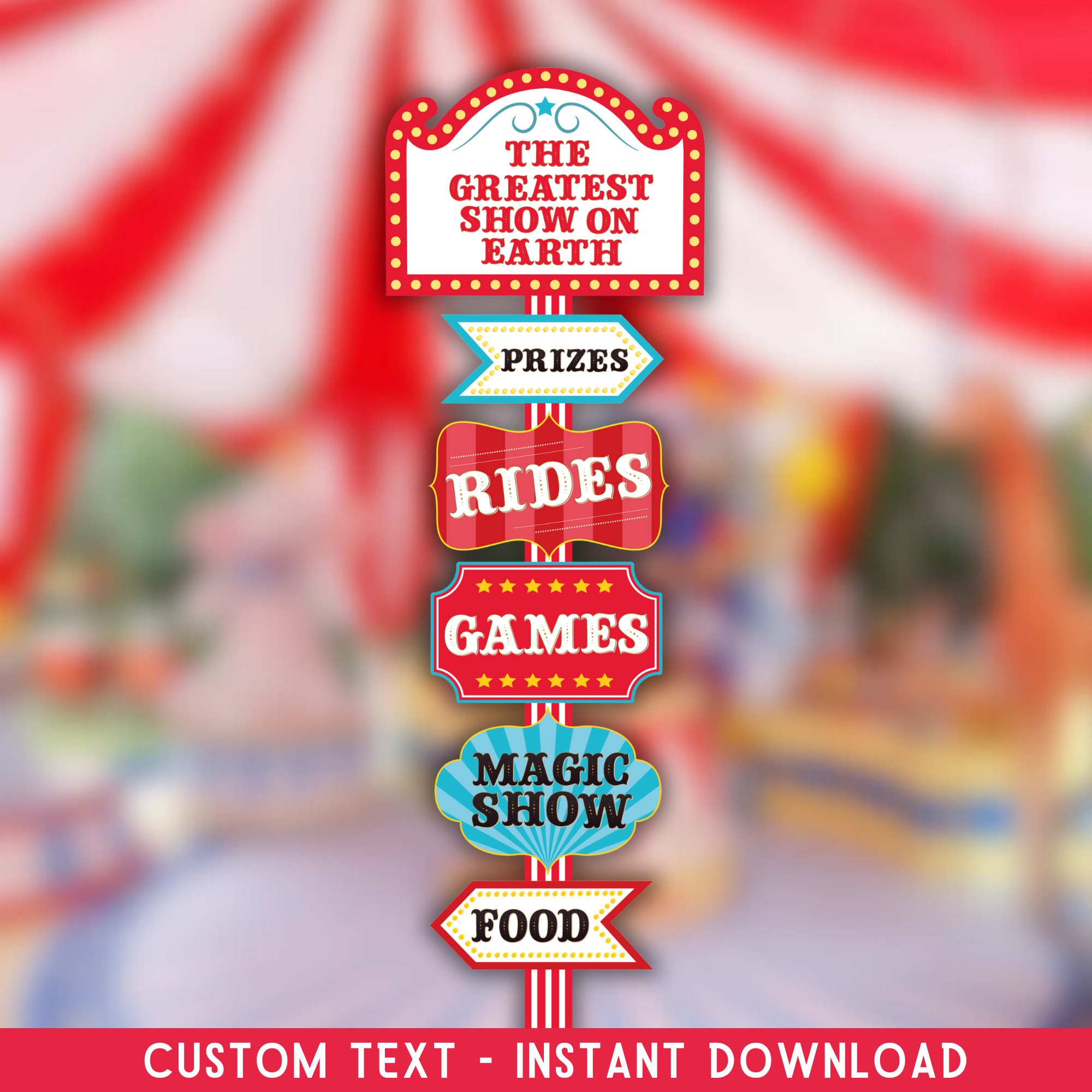 Circus Directional Signs, Circus Sign Custom Text, Circus Sign