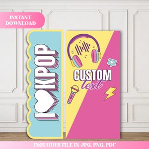Painel de fundo para aniversário K-Pop, texto personalizado K-Pop, conjunto de decoração para aniversário K-Pop, fundo imprimível para cabine de fotos K-Pop, decoração de festa K-Pop rosa e roxa