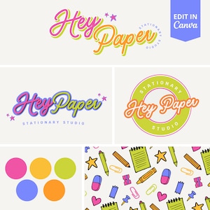 Mall för ljus brevpapperslogotyp, färgglad illustrationslogotyp, ljus rolig logotyp, djärvt varumärkesbyggande kit, mall för logotypmönster, Canva-varumärkesbyggande