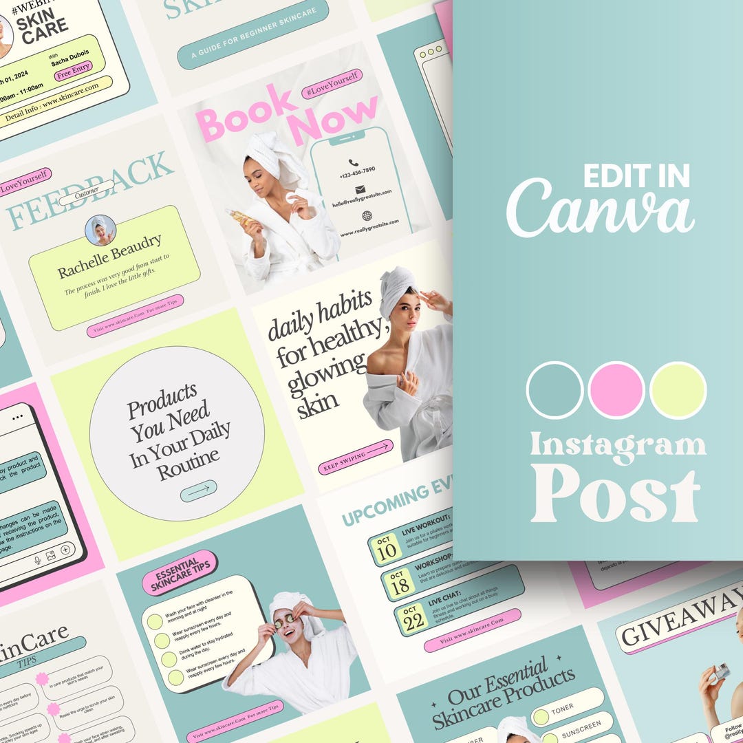 Pastel Colorful Instagram Post Template Bundle, Blue and Pink Social ...