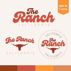 Ranch Logo Canva Template, Western Logo Design, Cowboy Logo, Retro Logo kit, Wild West logo, Retro Cowgirl Logo, Groovy Canva Branding Kit