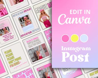 Girly Pink Instagram Post Template Bundle, Modern & Girly Post Canva Templates, Girly Style, Branding and Review Posts templates